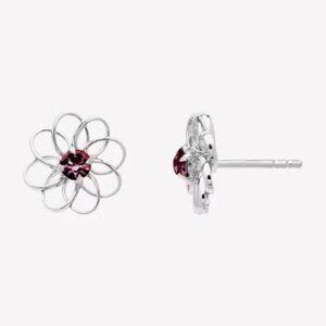 NEW - Purple Crystal Flower Design Earrings in Sterling Silver